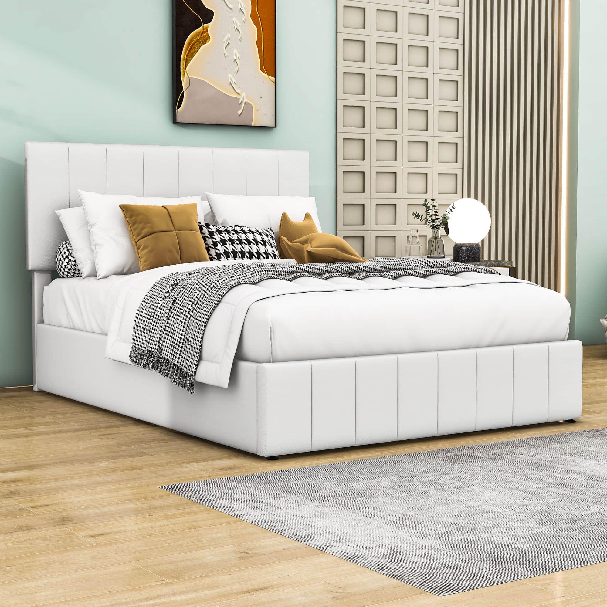 Modern Upholstered Full Bed Frame with Storage - Hydraulic Lift Up System