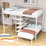 Metal Full Over Twin Bunk Bed with Desk and Storage - [L-Shaped, Shelves]