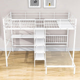 Metal Full Over Twin Bunk Bed with Desk and Storage - [L-Shaped, Shelves]