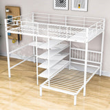 Metal Full Over Twin Bunk Bed with Desk and Storage - [L-Shaped, Shelves]