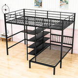 Metal Full Over Twin Bunk Bed with Desk and Storage - [L-Shaped, Shelves]