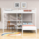 Metal Full Over Twin Bunk Bed with Desk and Storage - [L-Shaped, Shelves]