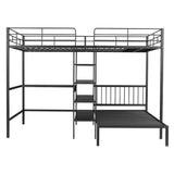 Metal Full Over Twin Bunk Bed with Desk and Storage - [L-Shaped, Shelves]