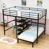 Metal Full Over Twin Bunk Bed with Desk and Storage - [L-Shaped, Shelves]