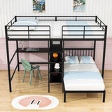 Metal Full Over Twin Bunk Bed with Desk and Storage - [L-Shaped, Shelves]