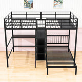 Metal Full Over Twin Bunk Bed with Desk and Storage - [L-Shaped, Shelves]