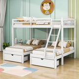 Full Over Twin & Twin Triple Bunk Beds with Storage - Drawers, Table, Wood