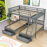 Full Over Twin & Twin Triple Bunk Beds with Storage - Drawers, Table, Wood