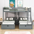 Full Over Twin & Twin Triple Bunk Beds with Storage - Drawers, Table, Wood