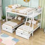 Full Over Twin & Twin Triple Bunk Beds with Storage - Drawers, Table, Wood