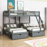 Full Over Twin & Twin Triple Bunk Beds with Storage - Drawers, Table, Wood