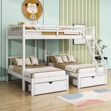 Full Over Twin & Twin Triple Bunk Beds with Storage - Drawers, Table, Wood