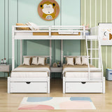 Full Over Twin & Twin Triple Bunk Beds with Storage - Drawers, Table, Wood