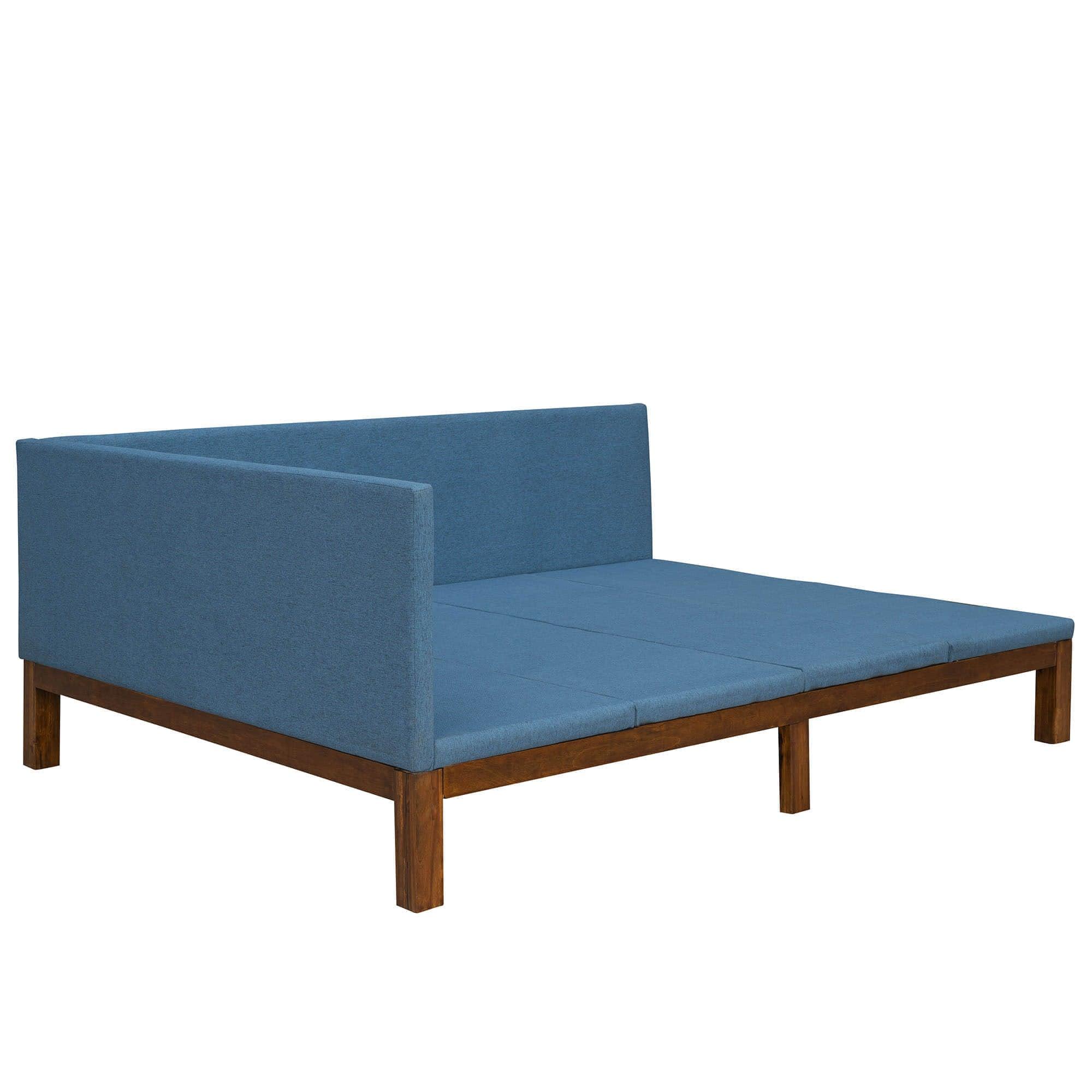 Linen Upholstered Full Size Daybed Couch for Living Room Mid-Century Modern