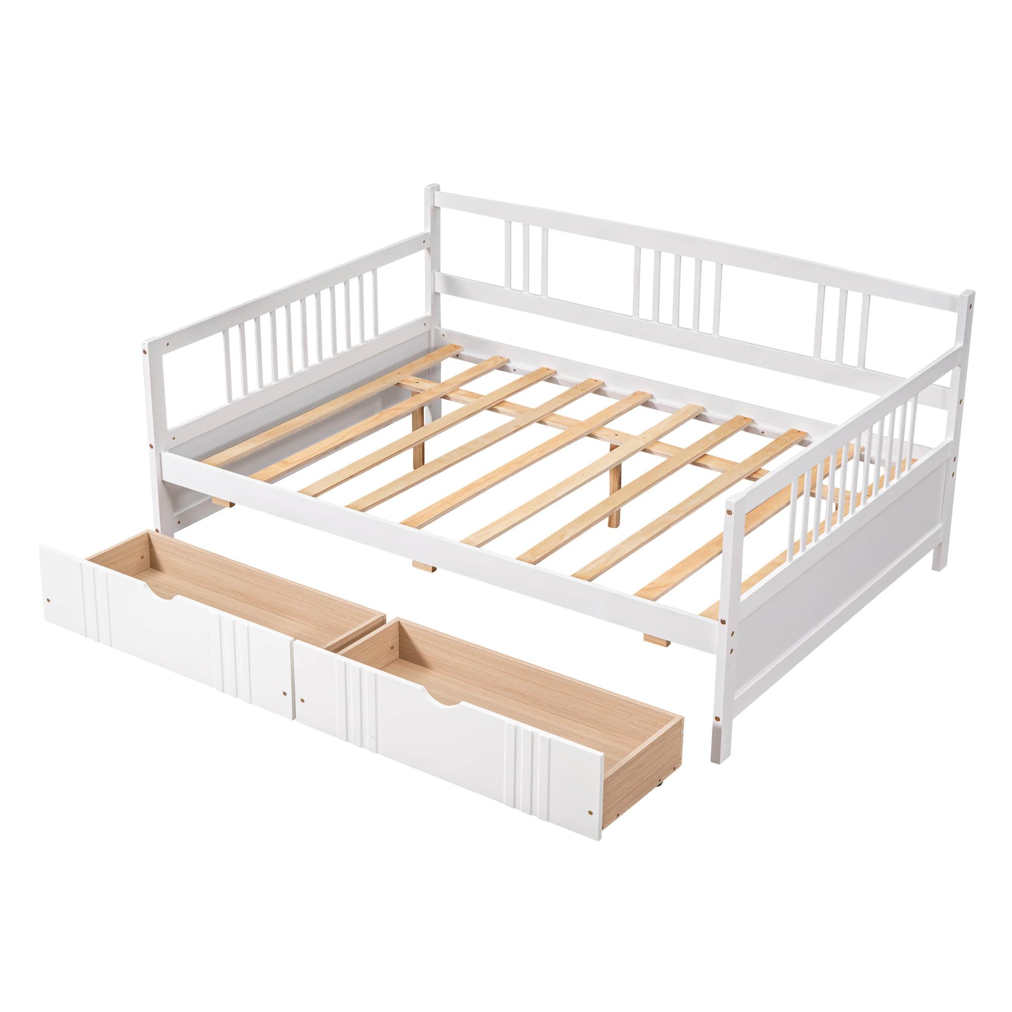 Wood Full Size Daybed with Storage Drawers and Slat Back