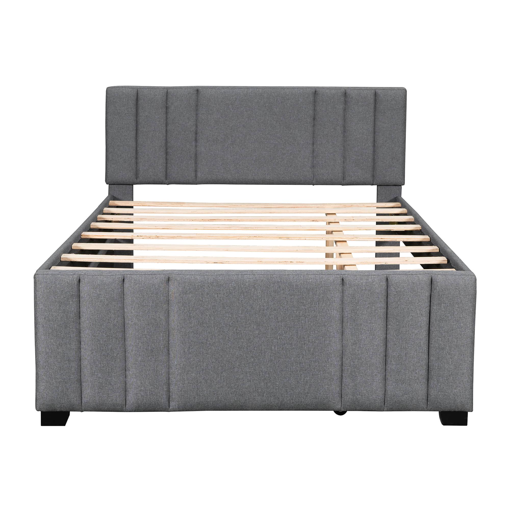 Full Size Upholstered Platform Bed with Trundle and Headboard