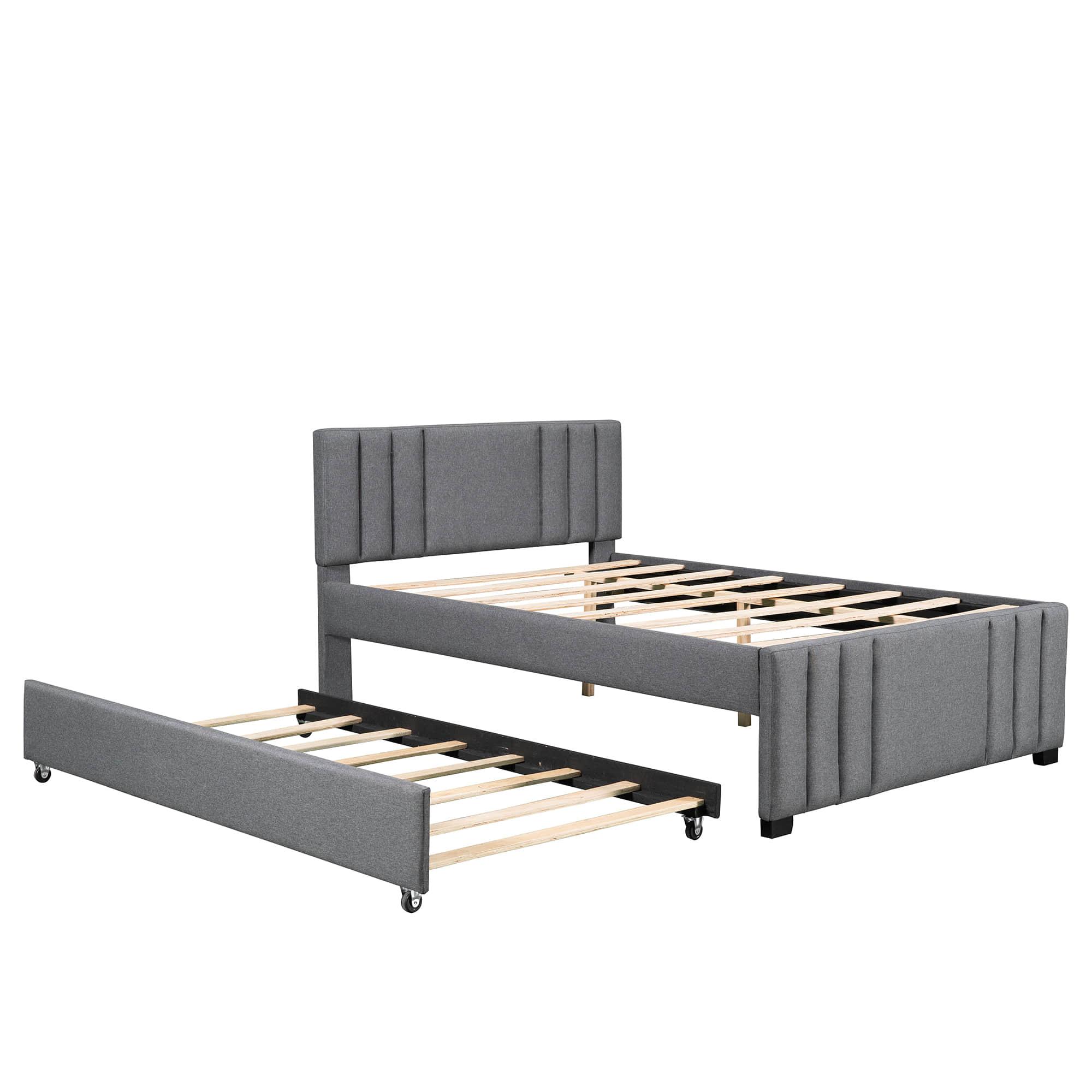 Full Size Upholstered Platform Bed with Trundle and Headboard