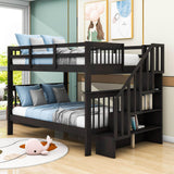 Wooden Full Over Full Bunk Beds with Storage and Stairs - [Detachable]