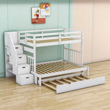 Wood Twin Over Twin / Full Bunk Bed with Trundle and Storage - [Shelves, Drawers, Stairs]