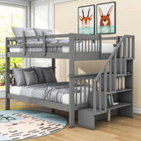 Wooden Full Over Full Bunk Beds with Storage and Stairs - [Detachable]