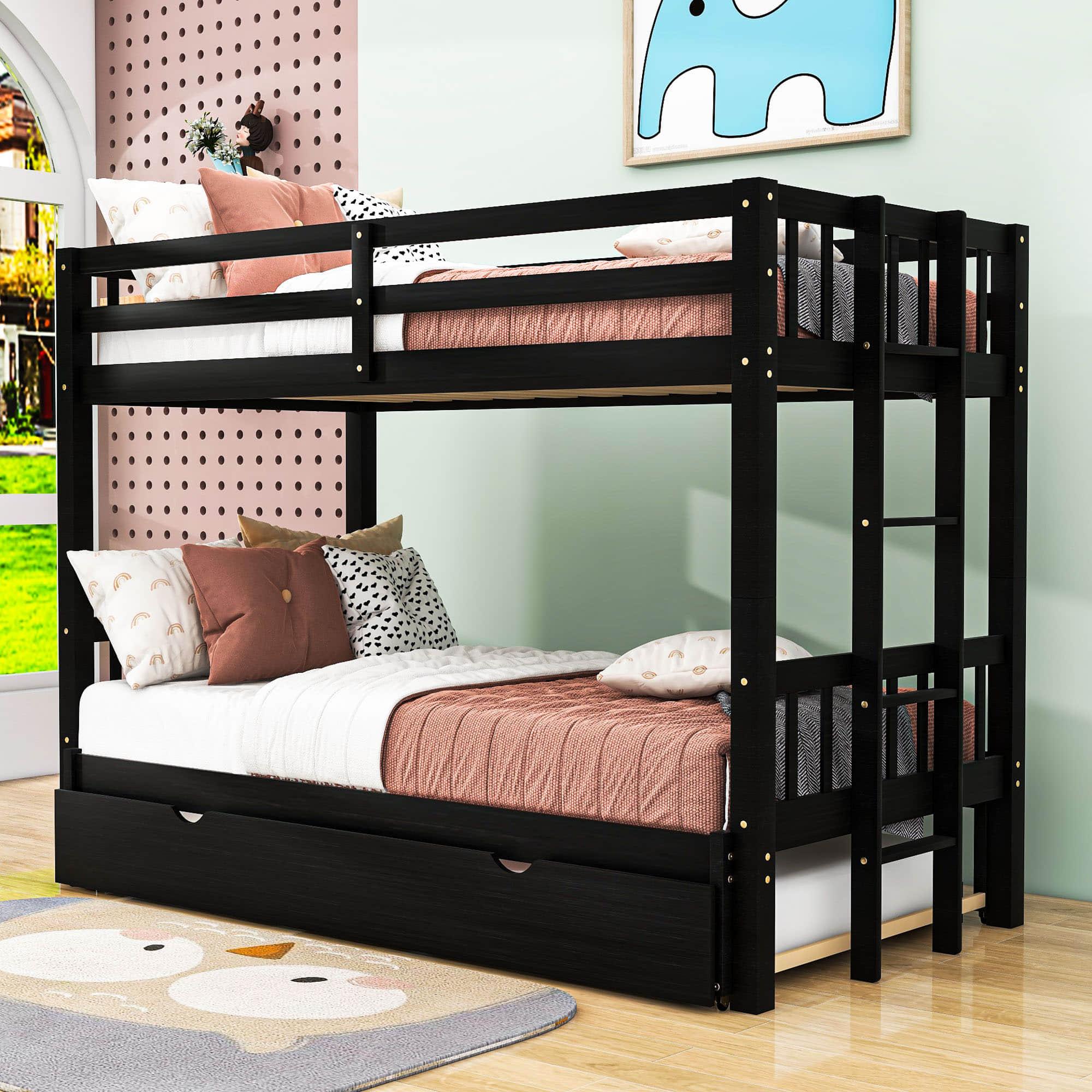 Extendable Twin Over Twin to King Bunk Beds with Trundle - [Wooden, Convertible]