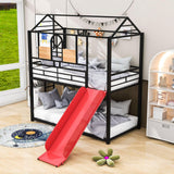 Low House Twin Over Twin Bunk Beds with Slide for Kids Toddler - [Metal]