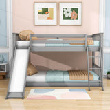 Low Twin Over Twin Bunk Beds with Slide for Kids Toddler - [Wooden, Floor, Interchangeable]