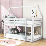 Small Low Twin Over Twin House Floor Bunk Beds for Kids, Toddler