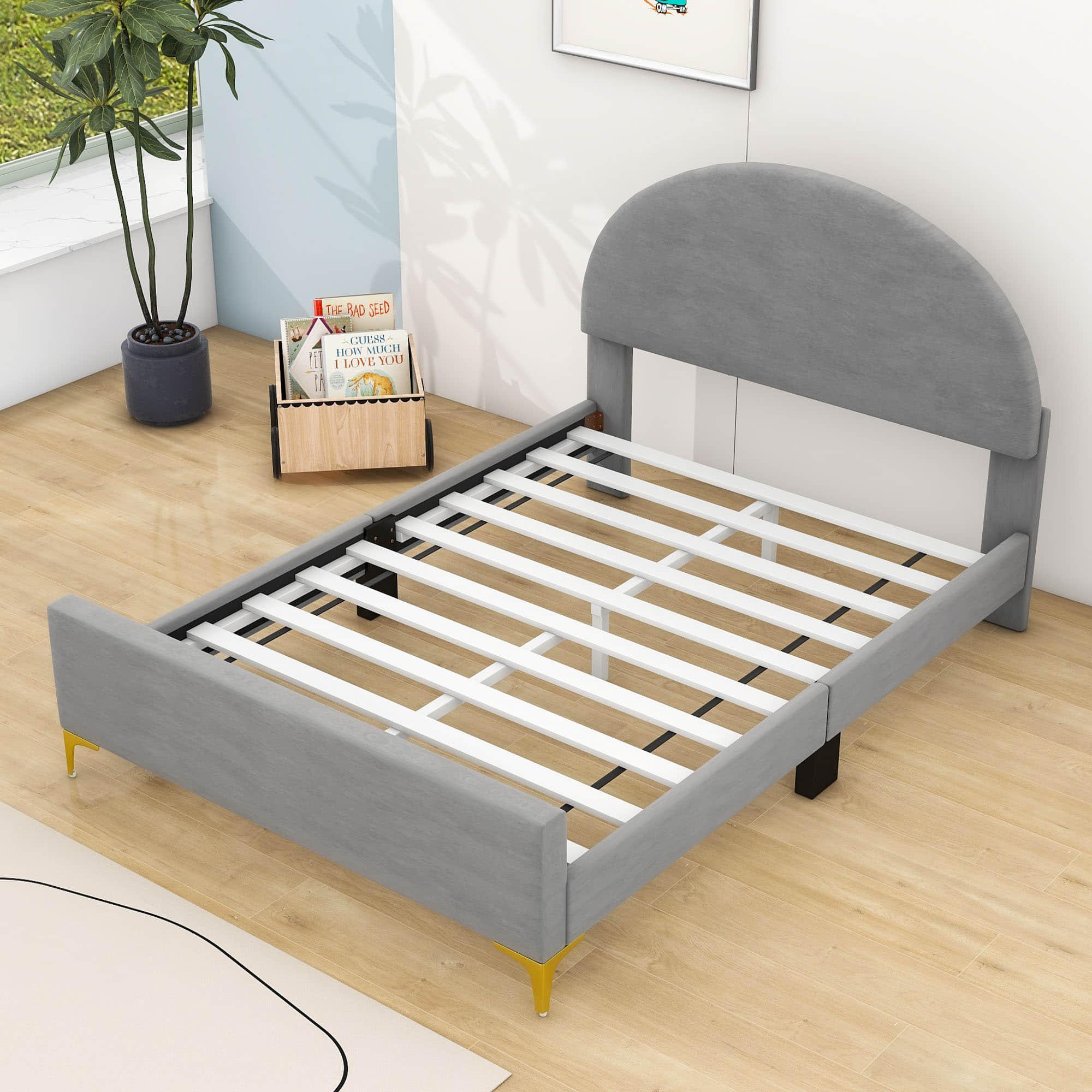 Velvet Upholstered Full Size Platform Bed Frame with Headboard