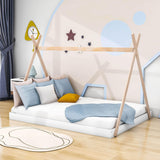 Kids Full Size Tepee Floor Bed for Toddler - [Montessori, Wooden]