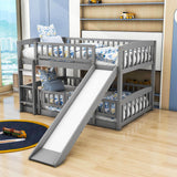 Full Over Full Low Bunk Beds with Slide and Fence - [Interchangeable Ladder, Floor]