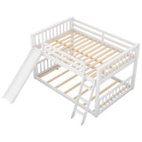 Wood Full over Full Low Bunk Bed with Slide and Ladder - [Convertible, Classic]