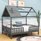 Full Wooden Kids Low Montessori Farmhouse Bed Frame with Rails