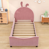 Cute Twin Size Low Profile Upholstered Toddler Bed with Rails