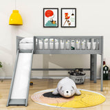 Full Size Low Loft Bed with Slide for Kids Toddler - [Wooden, Fun]