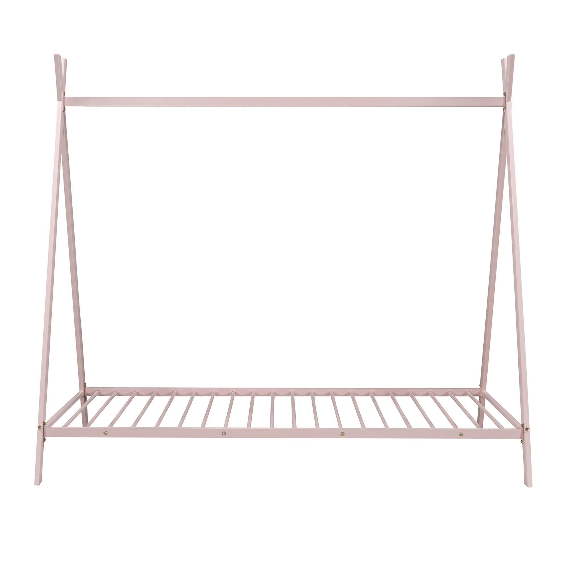 Twin Size Low Profile Metal Tent Montessori Bed Frame with Slats