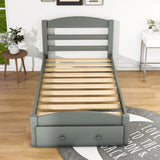 Wood Twin Bed Frame with Headboard and Storage Kids Bedroom Furniture