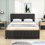 Metal Queen Size Upholstered Storage Bed with Headboard and Drawers