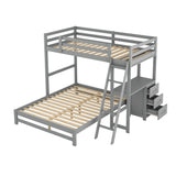 Twin Over Full Bunk Beds with Desk and Storage Drawers - [Wooden, Detachable, L-Shaped]