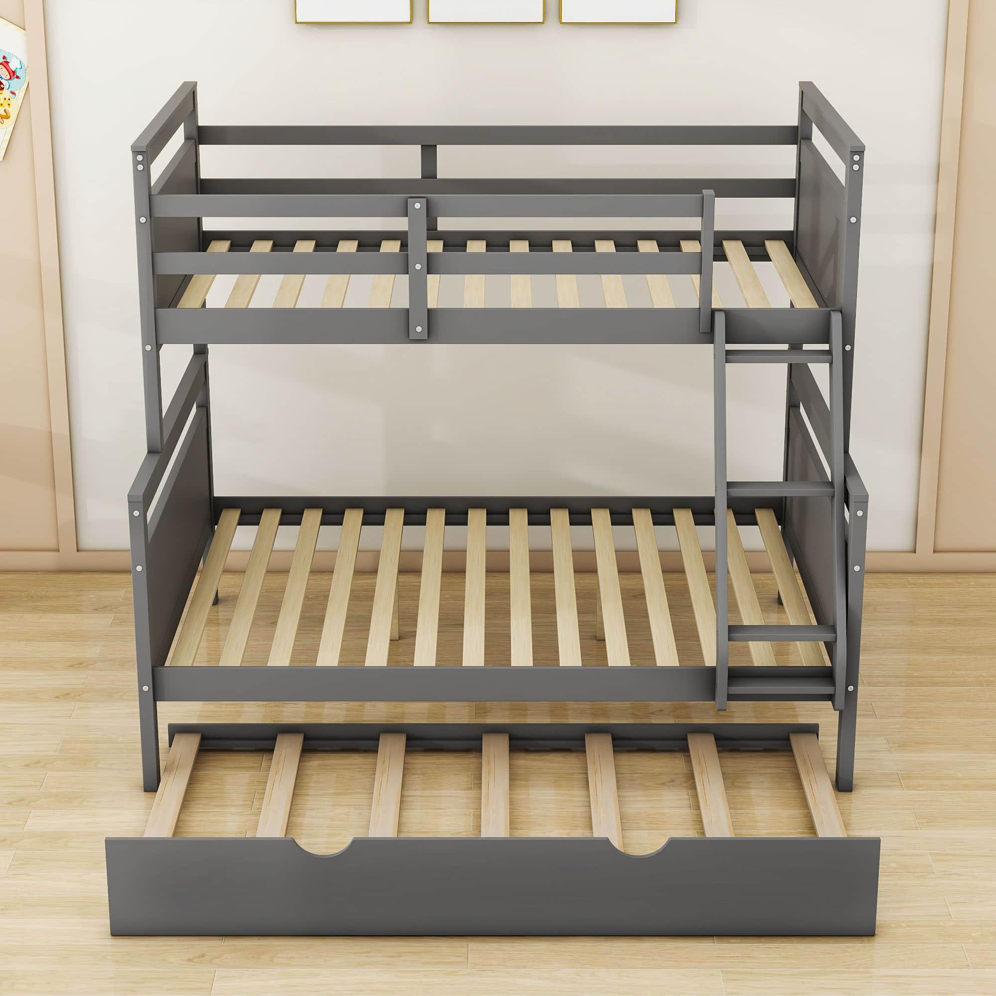 Modern Twin Over Full Bunk Beds with Trundle for Kids, Adults - [Wooden, Convertible]