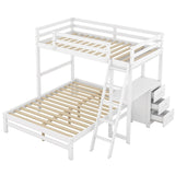 Twin Over Full Bunk Beds with Desk and Storage Drawers - [Wooden, Detachable, L-Shaped]