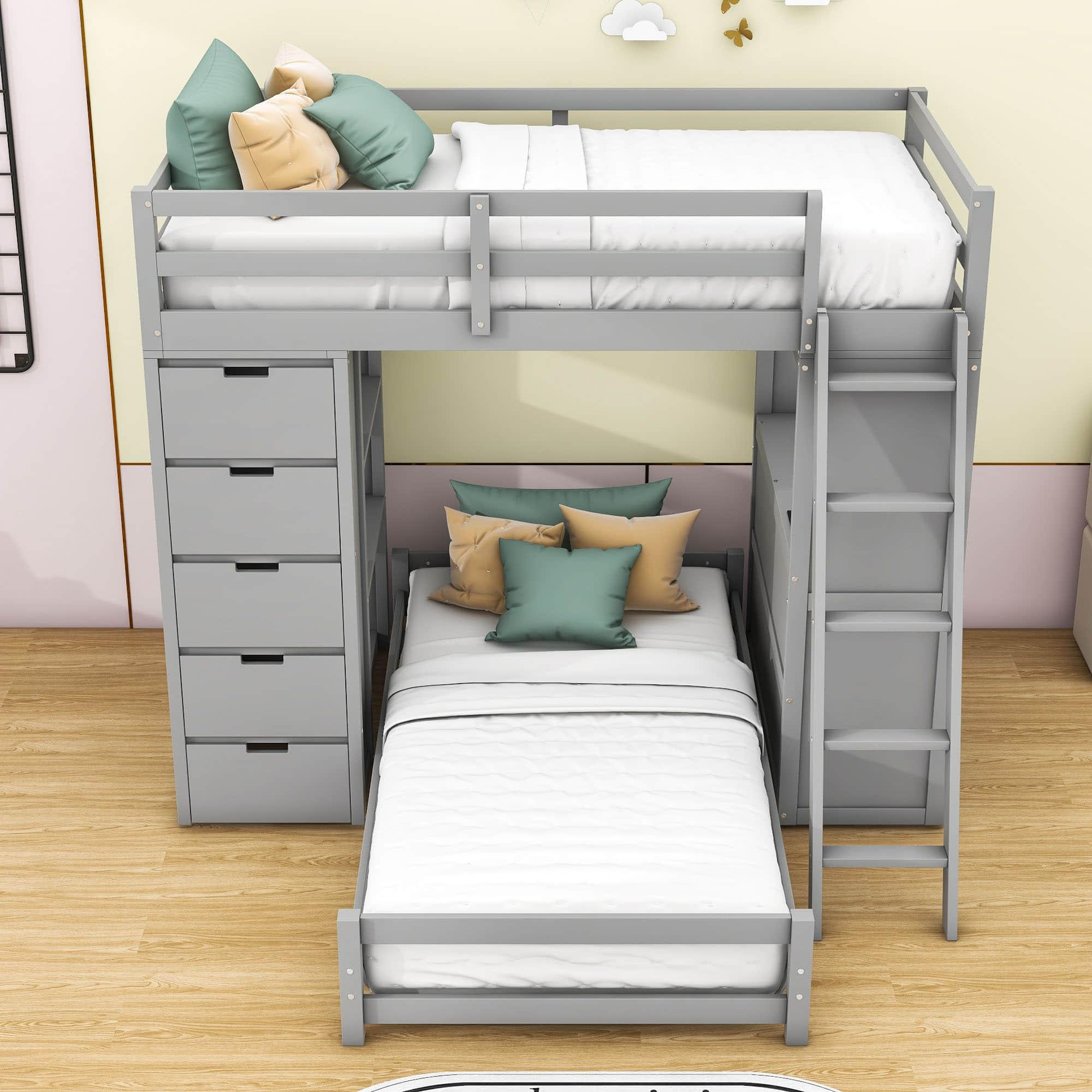 Smart Twin Over Twin Bunk Beds with Desk and Storage Chest, Drawers