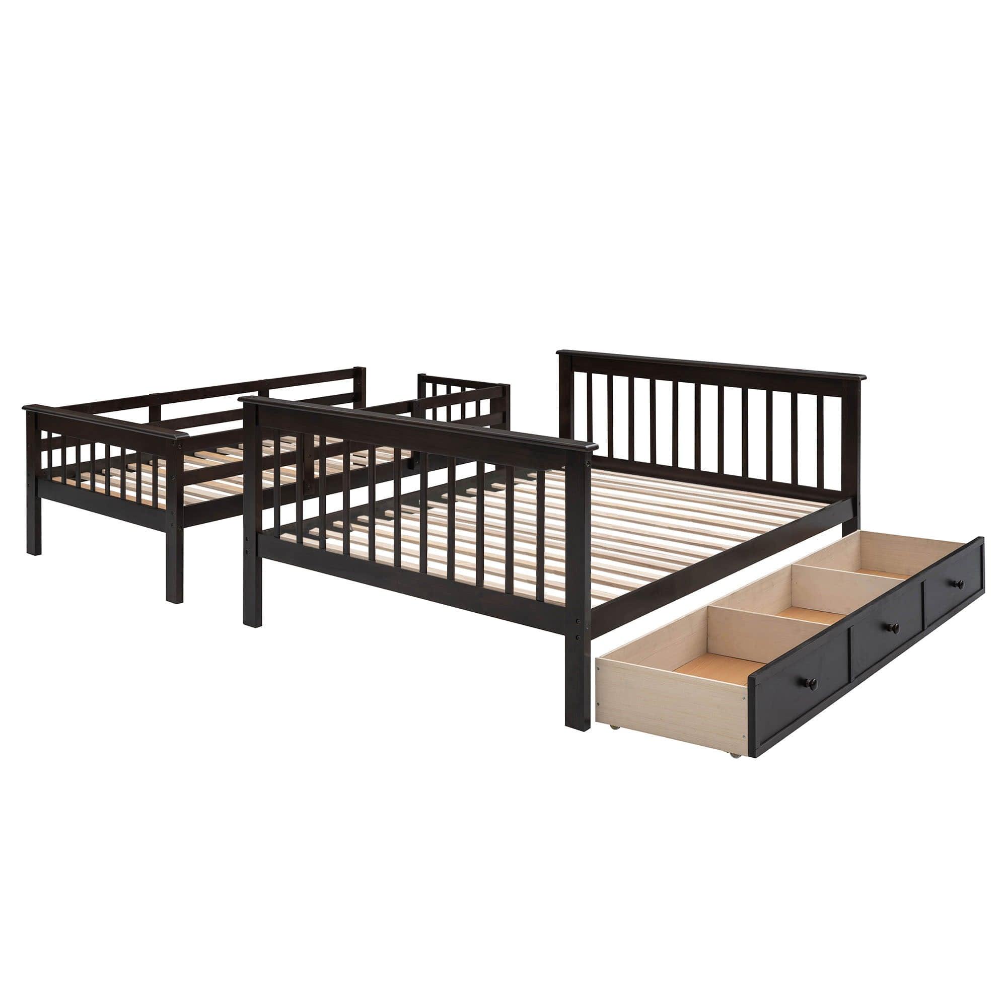 Twin Over Full Bunk Beds with Stairs and Storage Drawers, Shelves - [Convertible]