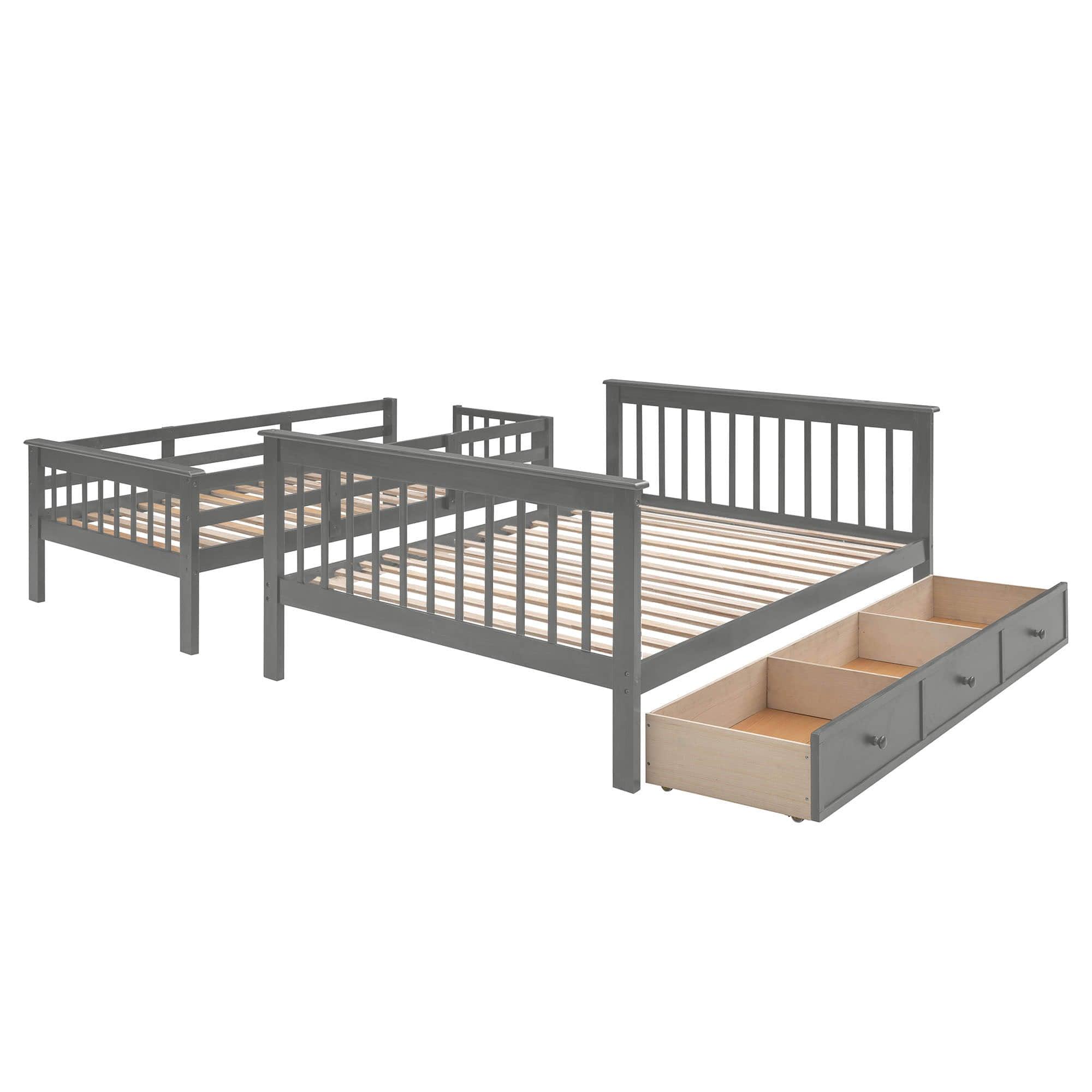 Twin Over Full Bunk Beds with Stairs and Storage Drawers, Shelves - [Convertible]