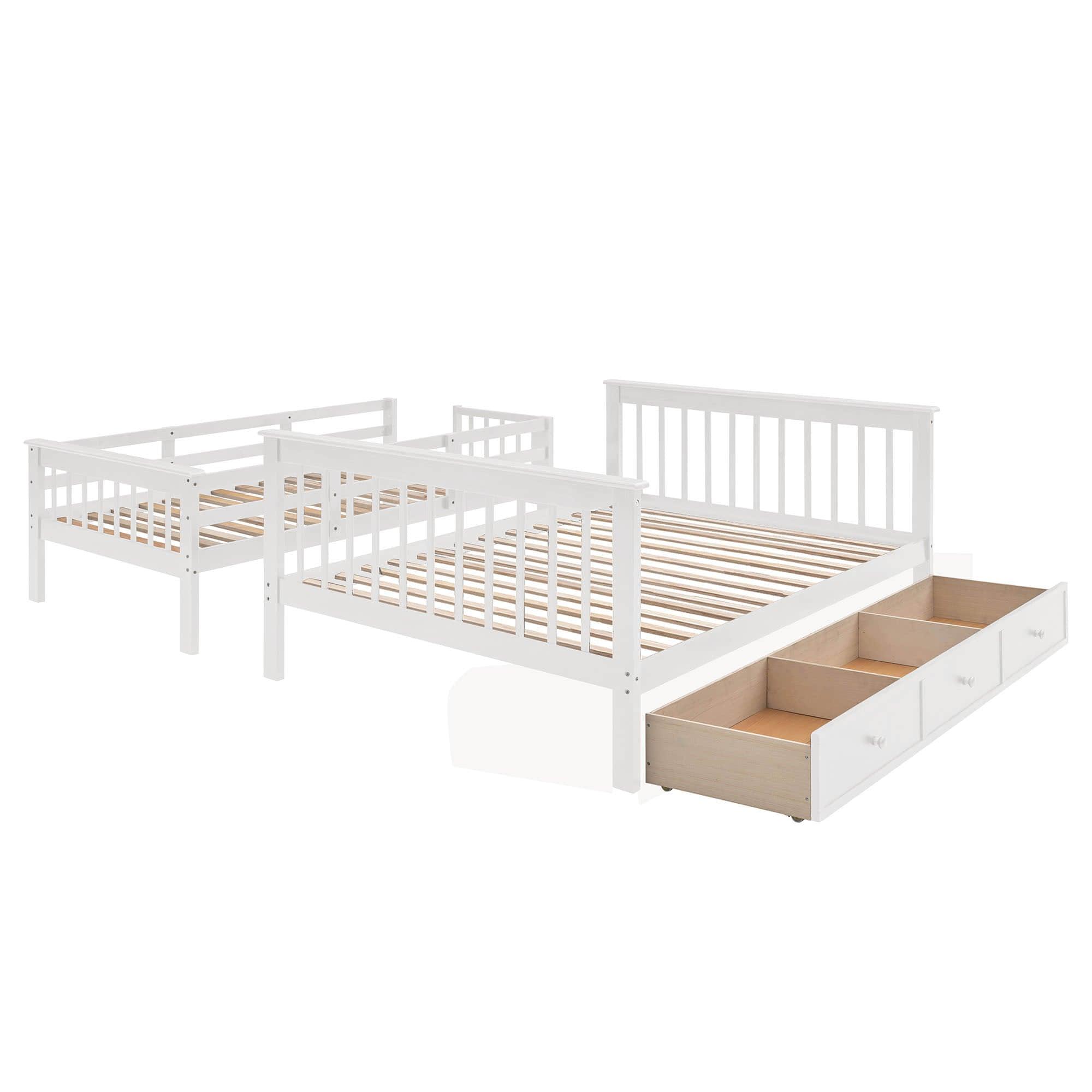 Twin Over Full Bunk Beds with Stairs and Storage Drawers, Shelves - [Convertible]