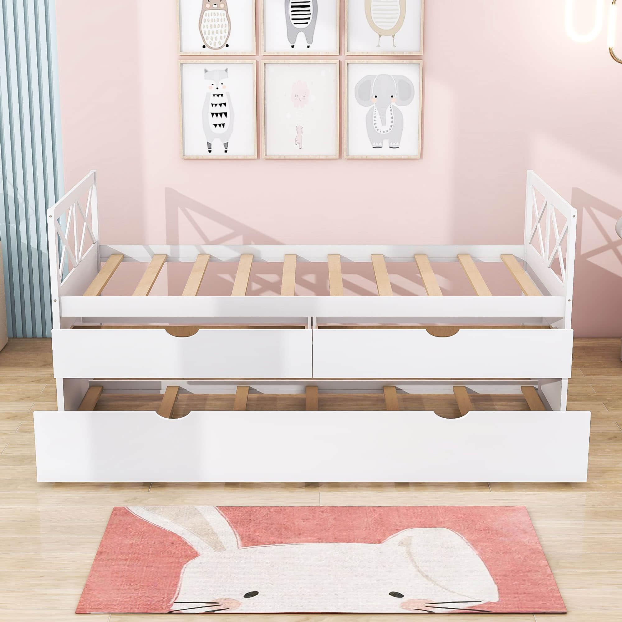 Twin Daybed with Trundle and Storage Drawers for Kids Adults - [Wood, Backless]