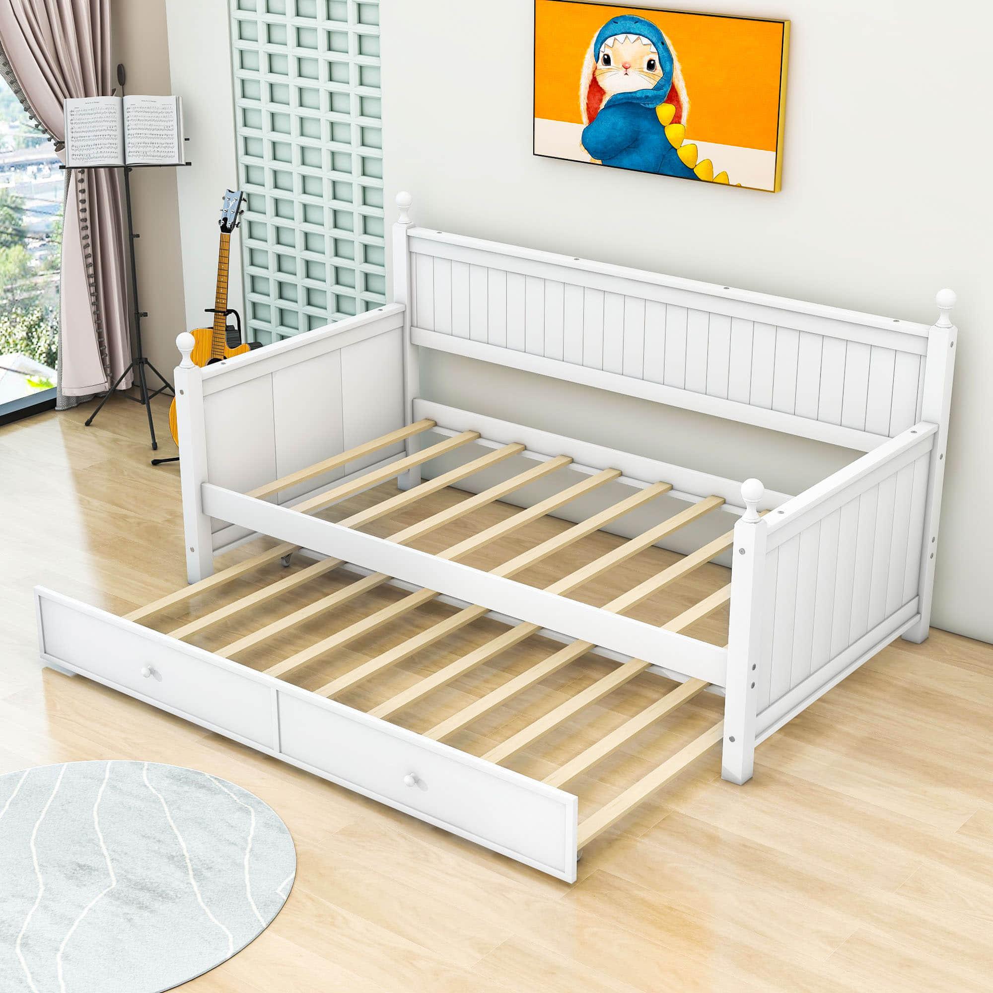 Wood Twin Daybed With Twin Trundle & Beadboard Back