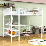 Sturdy Twin Metal Loft Bed Frame with Storage Shelves for Adults, Kids