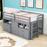 Low Twin Loft Bed Frame with Storage for Kids - [Drawers, Cabinet, Shelves]