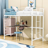 Twin Metal Loft Bed Frame with L-Shaped Desk and Grid